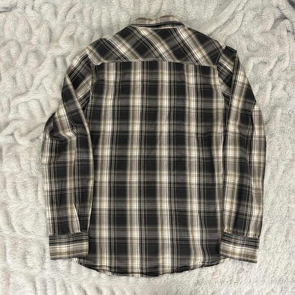 Reclaim Shirt Mens Medium Black Gray Plaid Western Pearl Snap Long Sleeve Cotton - Picture 2 of 8